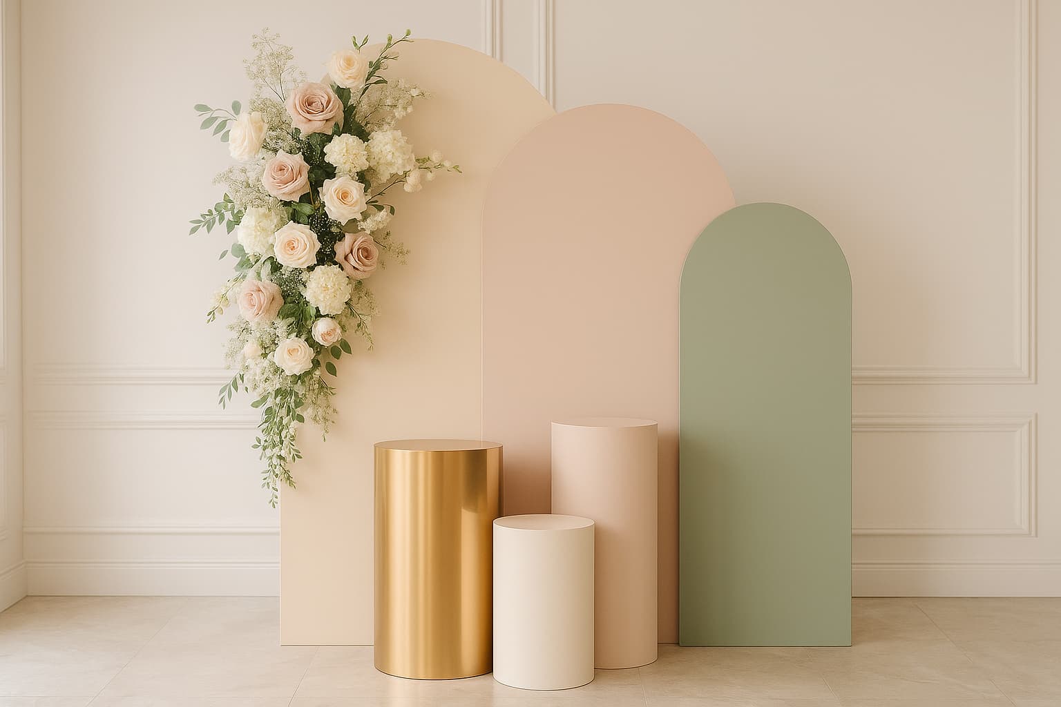 Signature backdrops with arches and florals
